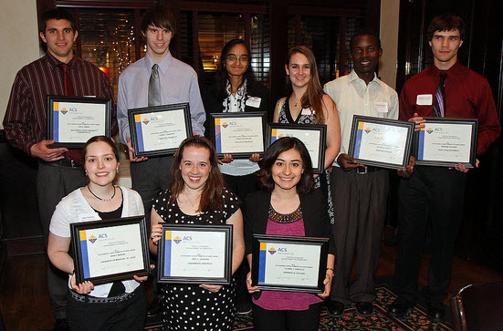 Outstanding College Student award winners (l to r): (back row) Zach Engel, Daniel LaMaster, Ramya Natarajan, Lindsey Steinberg, Calvin O Nyapete, Graham Hudson; (front row) Erin Martin, Joey L Jackson, Liliana I Castillo