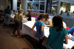 About 600 people visited Kids and Chemistry (“Starch Scavenger Hunt” in foreground) at the Saint Louis Science Center for Chemists Celebrate Earth Day on 4/15/15.